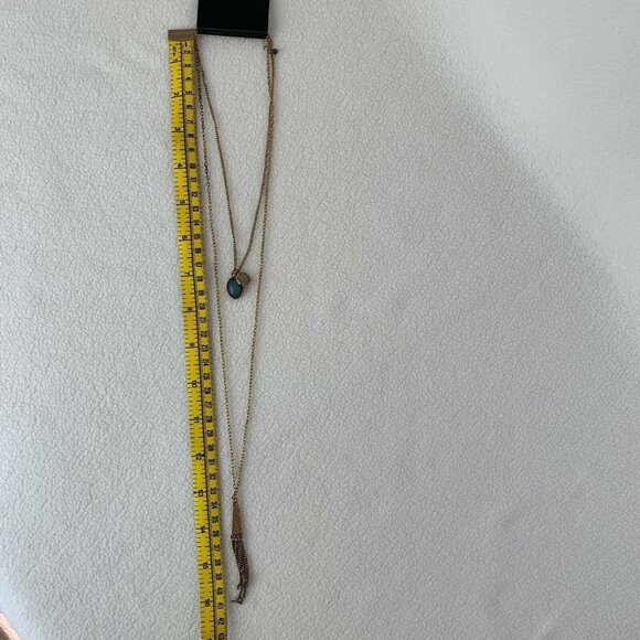 Forever 21 Necklace Gold Tone Chain Blue Stone Tassle - Picture 4 of 7